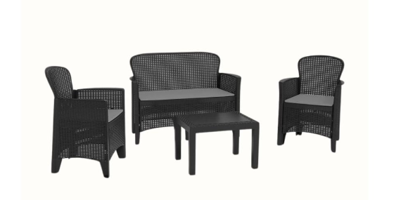 Conjunto de Jardim Jungle  (2 Cadeirões + 1 Sofá Duplo + 1 Mesa de Apoio + 3 Almofadas)